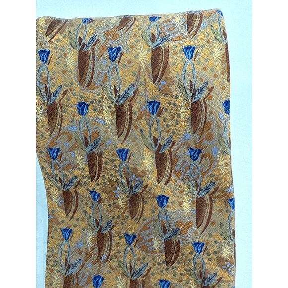 Seven Fold Handsewn Finest Silk Tie With Floral Pattern In Brown & Blue - Picture 2 of 5